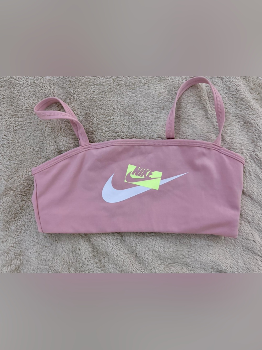 Nike Pink Cropped Sports Bandeau with White Swoosh